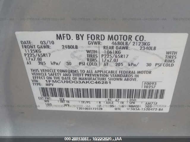 Photo 8 VIN: 1FMCU9DG3AKC46281 - FORD ESCAPE 