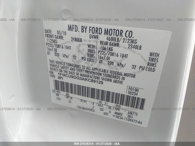 Photo 8 VIN: 1FMCU9DG3AKC89129 - FORD ESCAPE 