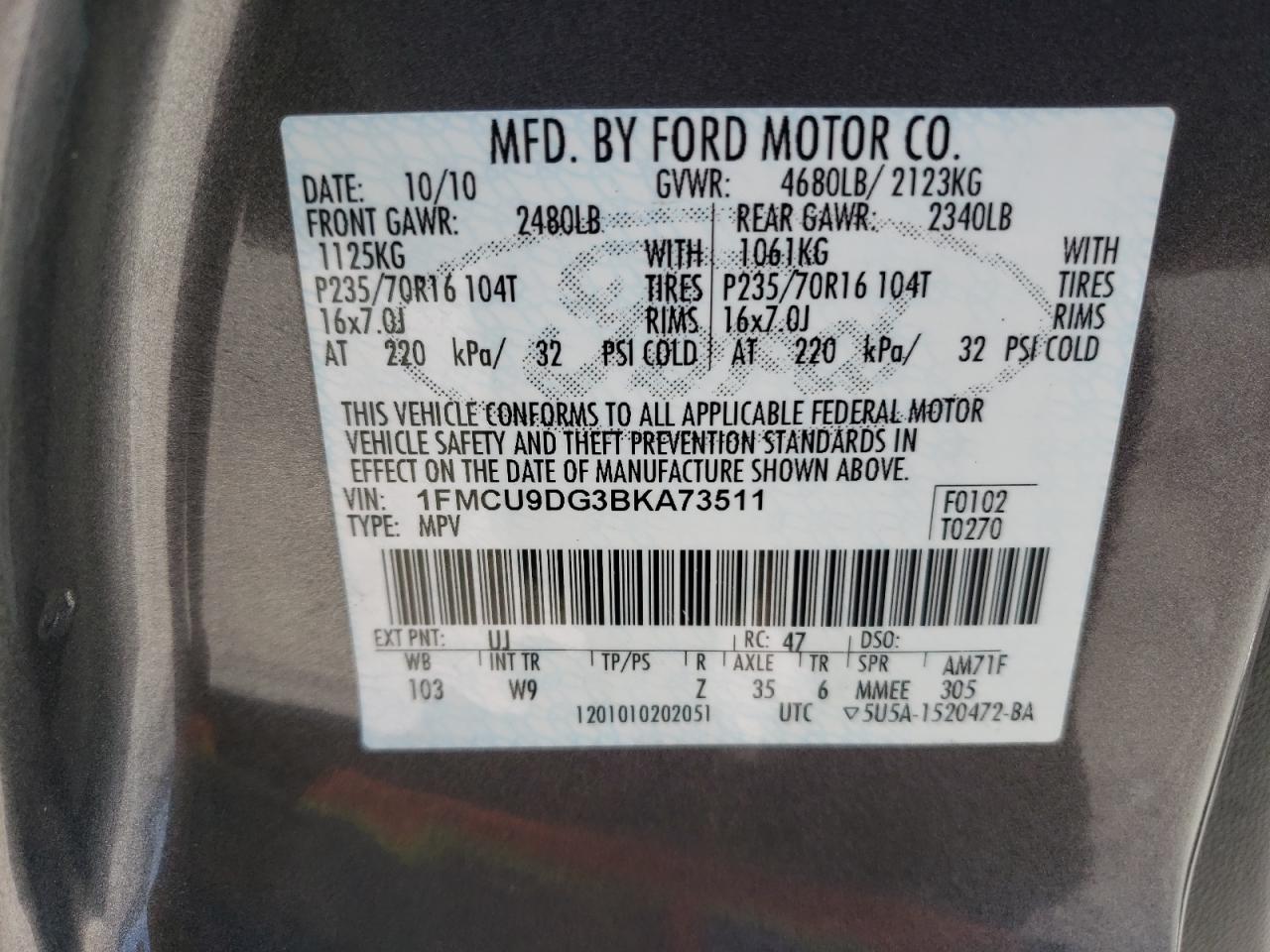 Photo 12 VIN: 1FMCU9DG3BKA73511 - FORD ESCAPE 