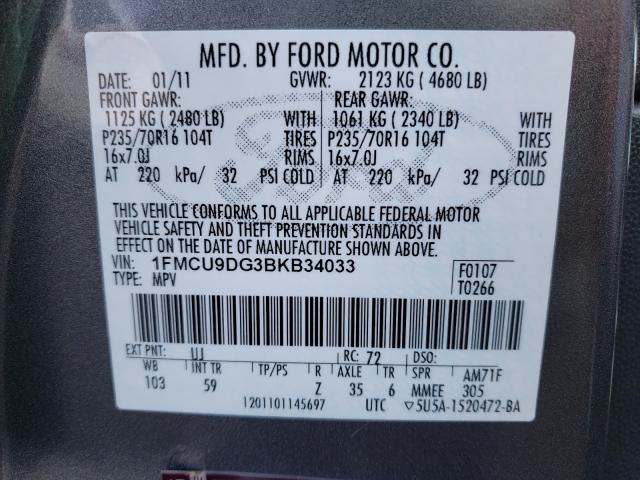 Photo 9 VIN: 1FMCU9DG3BKB34033 - FORD ESCAPE XLT 