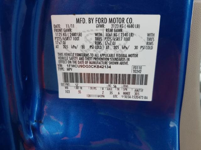 Photo 9 VIN: 1FMCU9DG3CKB42134 - FORD ESCAPE XLT 