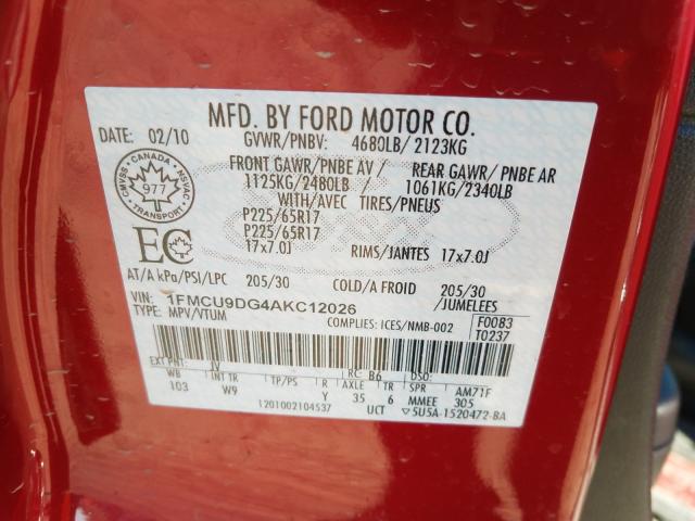 Photo 9 VIN: 1FMCU9DG4AKC12026 - FORD ESCAPE XLT 