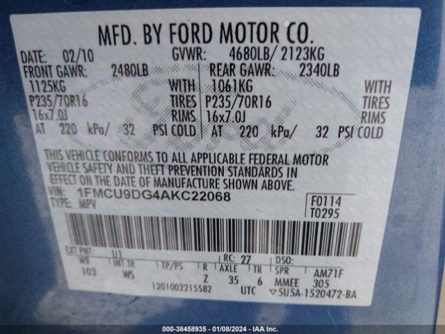 Photo 8 VIN: 1FMCU9DG4AKC22068 - FORD ESCAPE 