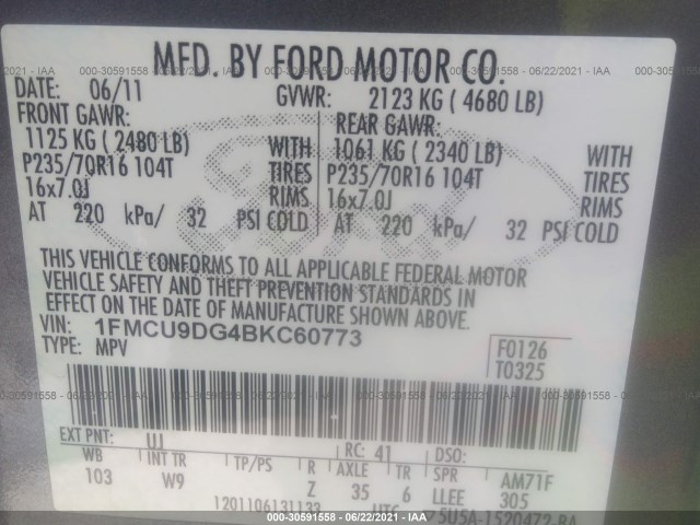 Photo 8 VIN: 1FMCU9DG4BKC60773 - FORD ESCAPE 