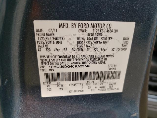 Photo 9 VIN: 1FMCU9DG4CKA22746 - FORD ESCAPE XLT 