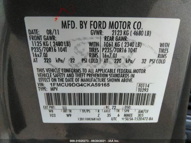 Photo 8 VIN: 1FMCU9DG4CKA59165 - FORD ESCAPE 