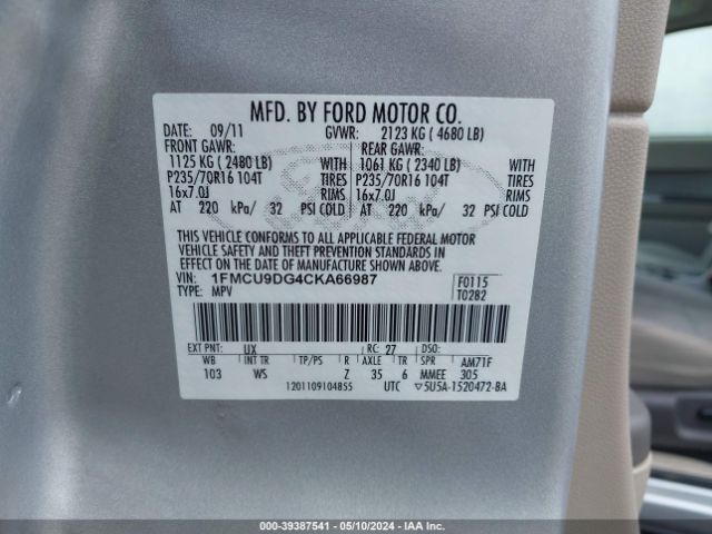 Photo 8 VIN: 1FMCU9DG4CKA66987 - FORD ESCAPE 