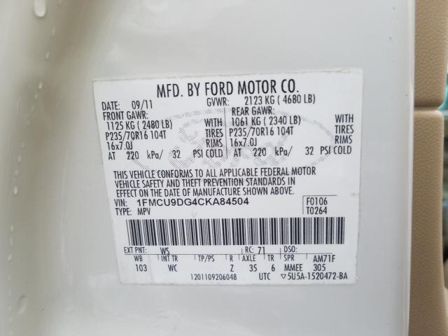 Photo 9 VIN: 1FMCU9DG4CKA84504 - FORD ESCAPE XLT 