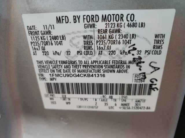 Photo 9 VIN: 1FMCU9DG4CKB41316 - FORD ESCAPE XLT 