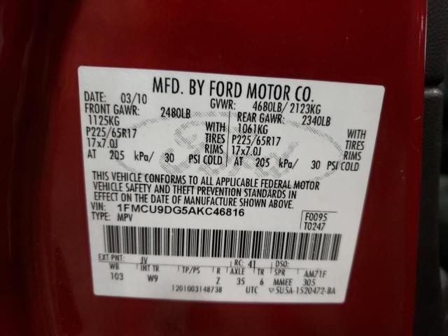 Photo 9 VIN: 1FMCU9DG5AKC46816 - FORD ESCAPE XLT 