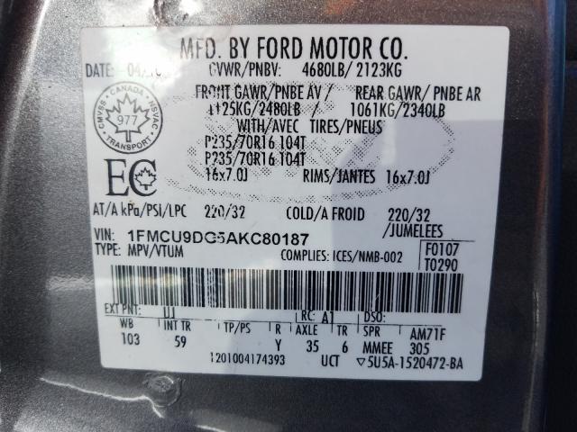 Photo 9 VIN: 1FMCU9DG5AKC80187 - FORD ESCAPE XLT 