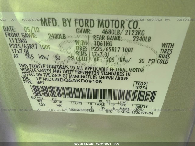 Photo 8 VIN: 1FMCU9DG5AKD09106 - FORD ESCAPE 