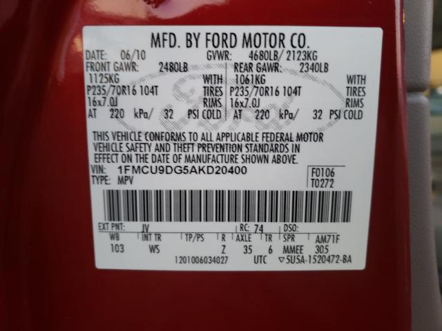 Photo 9 VIN: 1FMCU9DG5AKD20400 - FORD ESCAPE 