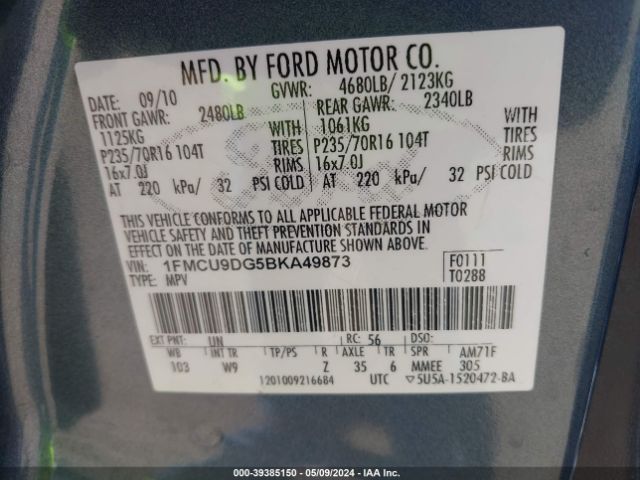 Photo 8 VIN: 1FMCU9DG5BKA49873 - FORD ESCAPE 