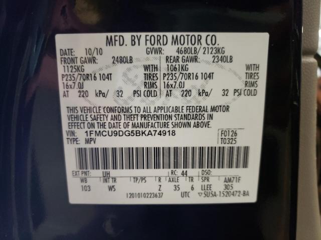 Photo 9 VIN: 1FMCU9DG5BKA74918 - FORD ESCAPE XLT 