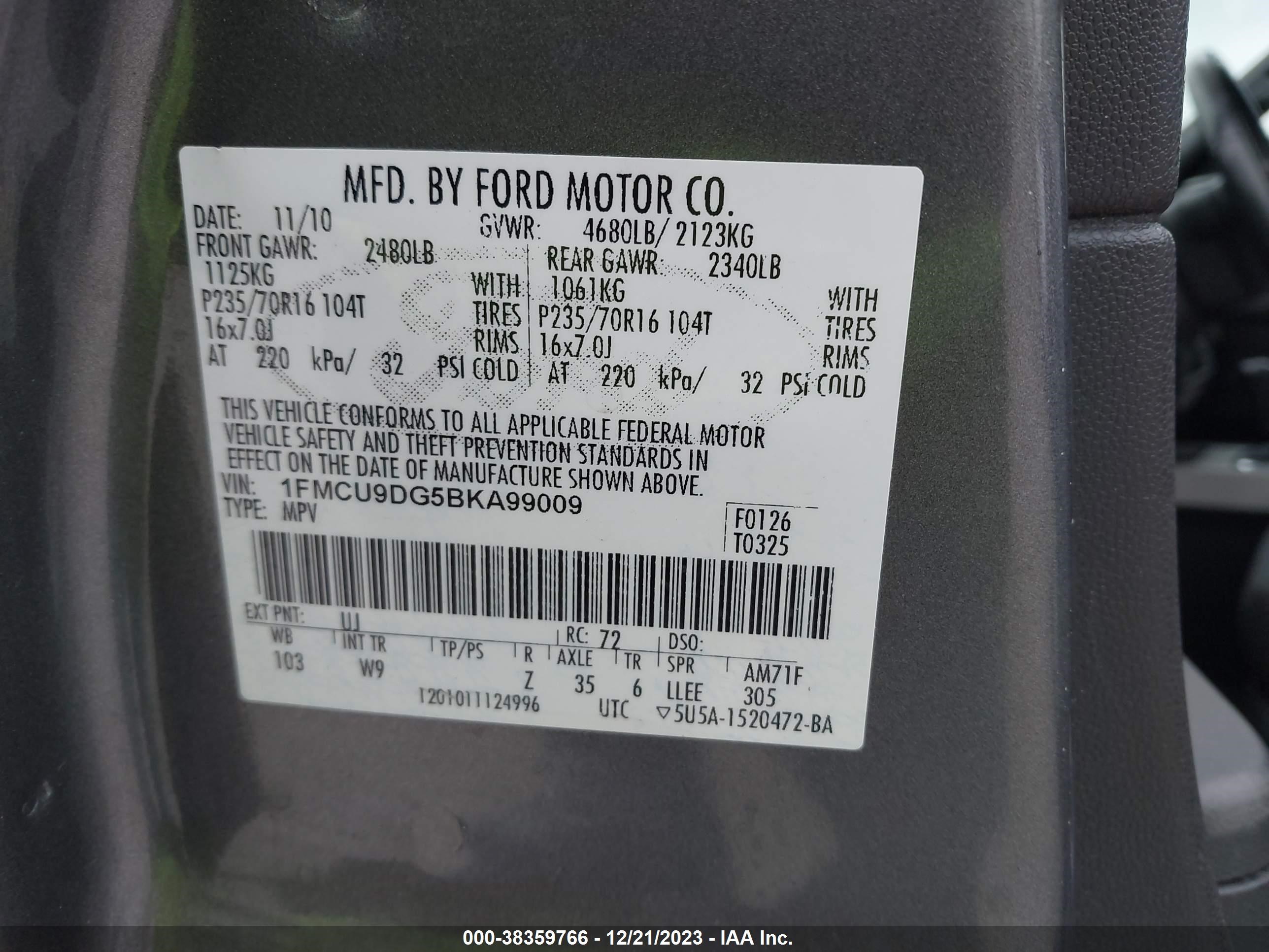 Photo 8 VIN: 1FMCU9DG5BKA99009 - FORD ESCAPE 