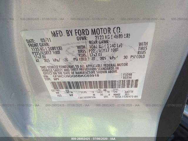 Photo 8 VIN: 1FMCU9DG5BKC03918 - FORD ESCAPE 