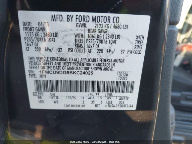 Photo 8 VIN: 1FMCU9DG5BKC24025 - FORD ESCAPE 