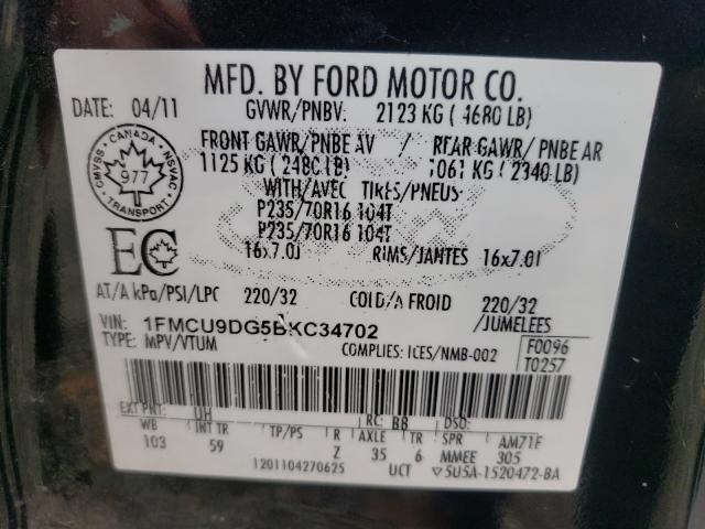 Photo 9 VIN: 1FMCU9DG5BKC34702 - FORD ESCAPE XLT 