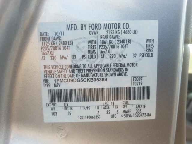 Photo 9 VIN: 1FMCU9DG5CKB05389 - FORD ESCAPE XLT 