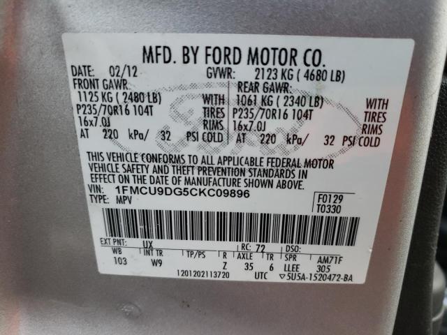 Photo 9 VIN: 1FMCU9DG5CKC09896 - FORD ESCAPE XLT 