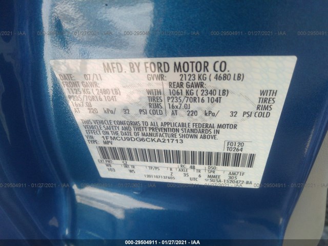 Photo 8 VIN: 1FMCU9DG6CKA21713 - FORD ESCAPE 