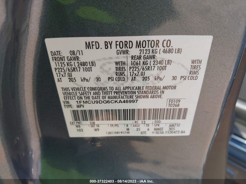 Photo 8 VIN: 1FMCU9DG6CKA46997 - FORD ESCAPE 