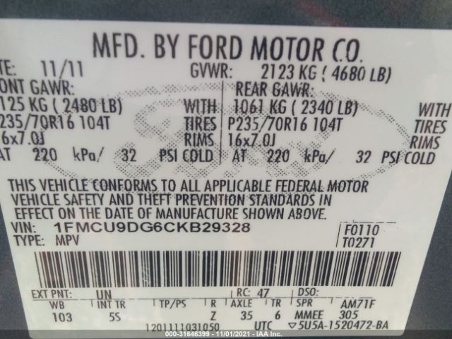 Photo 8 VIN: 1FMCU9DG6CKB29328 - FORD ESCAPE 