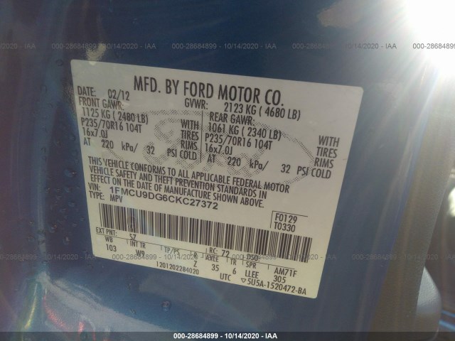 Photo 8 VIN: 1FMCU9DG6CKC27372 - FORD ESCAPE 