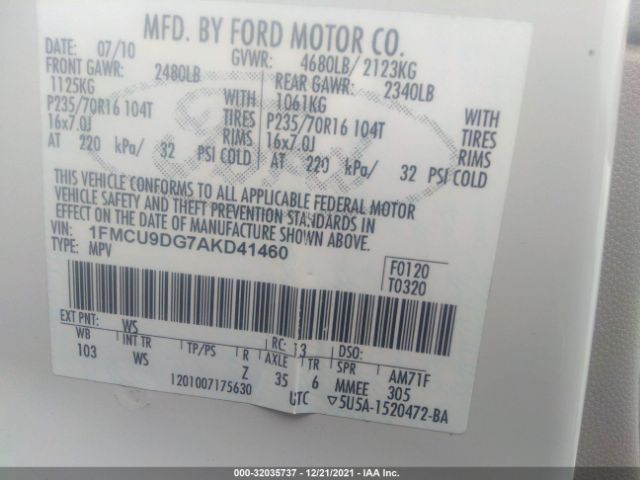 Photo 8 VIN: 1FMCU9DG7AKD41460 - FORD ESCAPE 