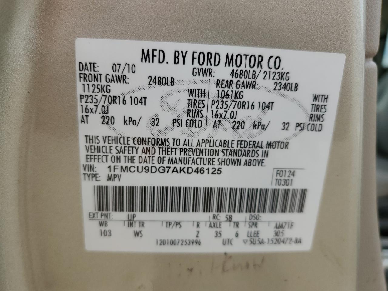 Photo 13 VIN: 1FMCU9DG7AKD46125 - FORD ESCAPE 