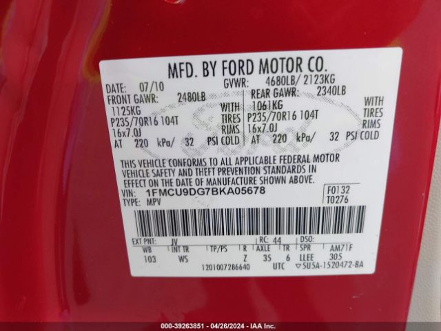 Photo 8 VIN: 1FMCU9DG7BKA05678 - FORD ESCAPE 