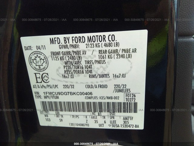 Photo 8 VIN: 1FMCU9DG7BKC00406 - FORD ESCAPE 