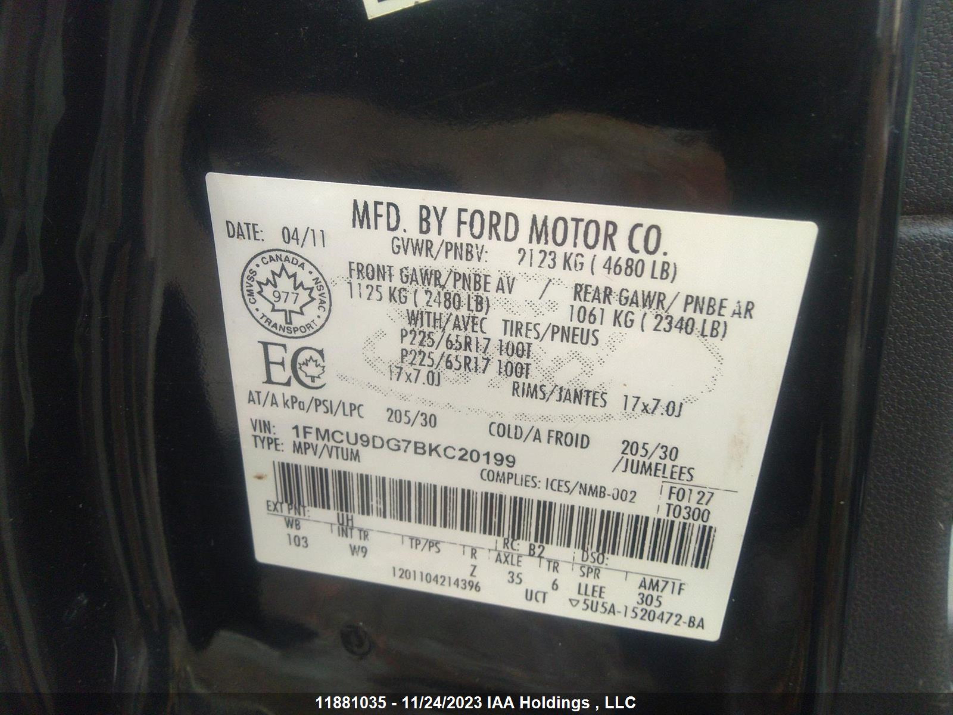 Photo 8 VIN: 1FMCU9DG7BKC20199 - FORD ESCAPE 