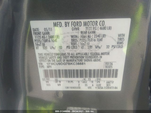 Photo 8 VIN: 1FMCU9DG7BKC38881 - FORD ESCAPE 