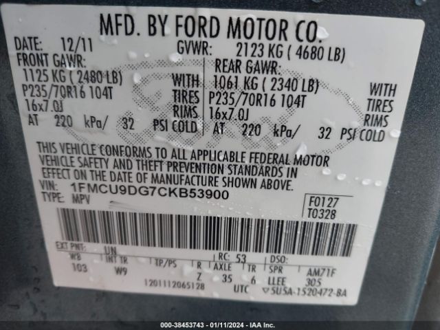 Photo 8 VIN: 1FMCU9DG7CKB53900 - FORD ESCAPE 