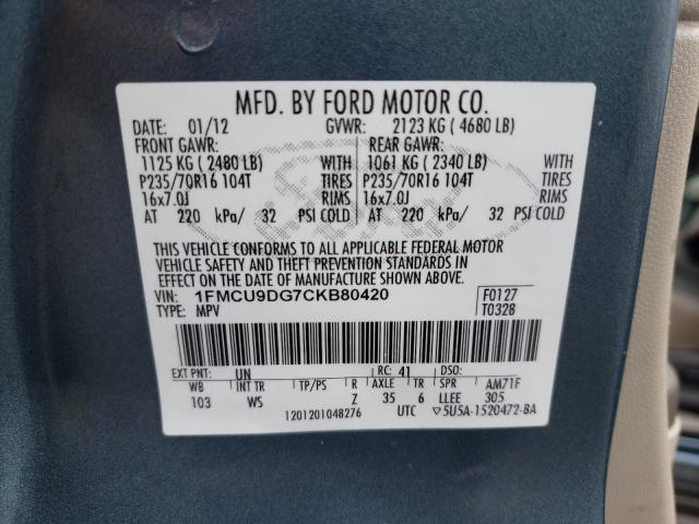 Photo 9 VIN: 1FMCU9DG7CKB80420 - FORD ESCAPE XLT 