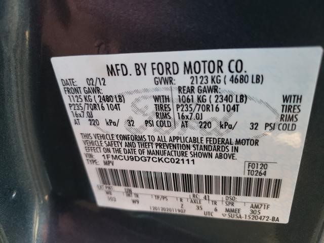 Photo 9 VIN: 1FMCU9DG7CKC02111 - FORD ESCAPE 