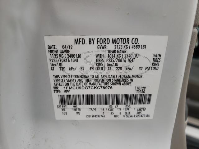 Photo 9 VIN: 1FMCU9DG7CKC78976 - FORD ESCAPE XLT 