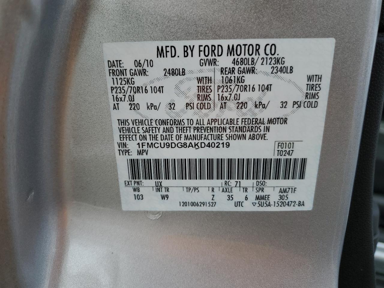 Photo 12 VIN: 1FMCU9DG8AKD40219 - FORD ESCAPE 