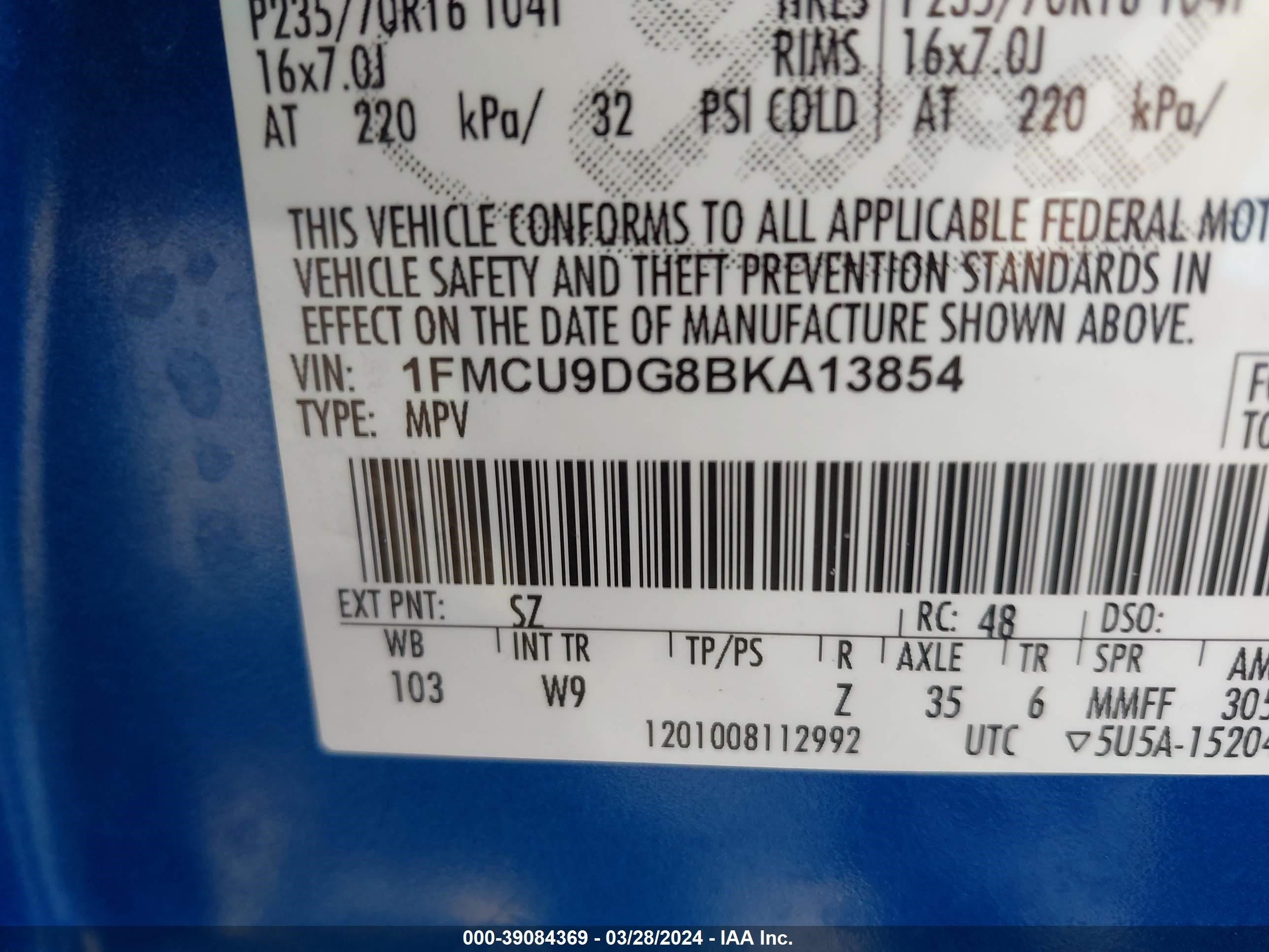 Photo 8 VIN: 1FMCU9DG8BKA13854 - FORD ESCAPE 