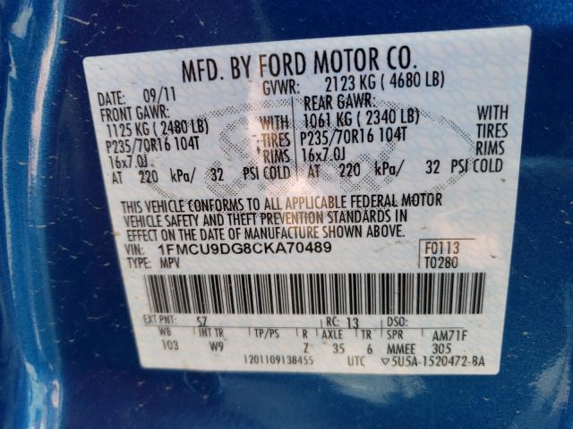 Photo 9 VIN: 1FMCU9DG8CKA70489 - FORD ESCAPE XLT 