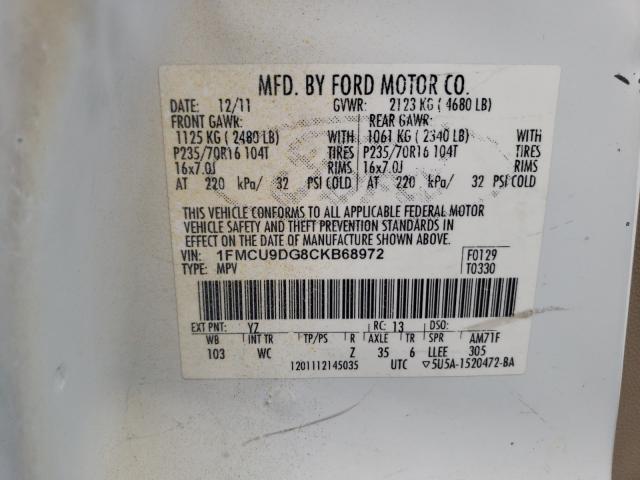 Photo 9 VIN: 1FMCU9DG8CKB68972 - FORD ESCAPE XLT 