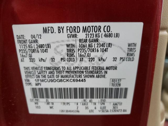 Photo 9 VIN: 1FMCU9DG8CKC69445 - FORD ESCAPE XLT 