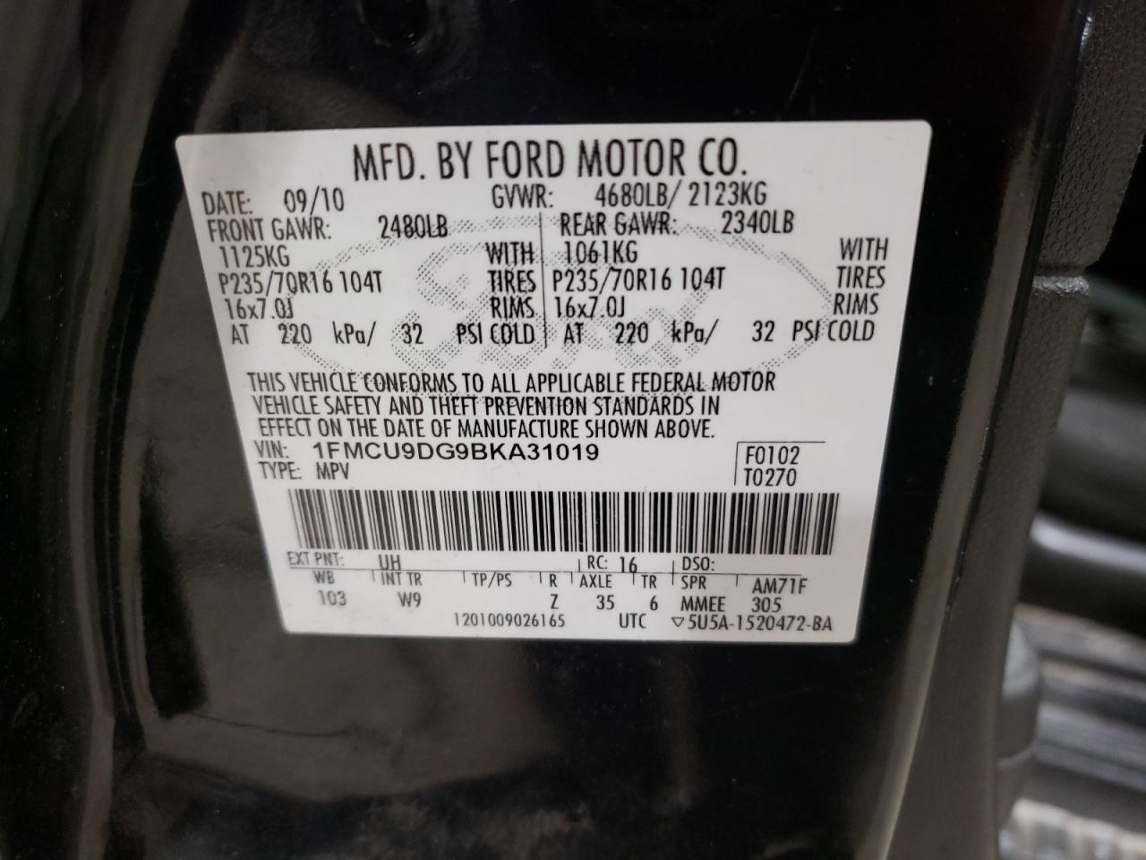 Photo 12 VIN: 1FMCU9DG9BKA31019 - FORD ESCAPE 