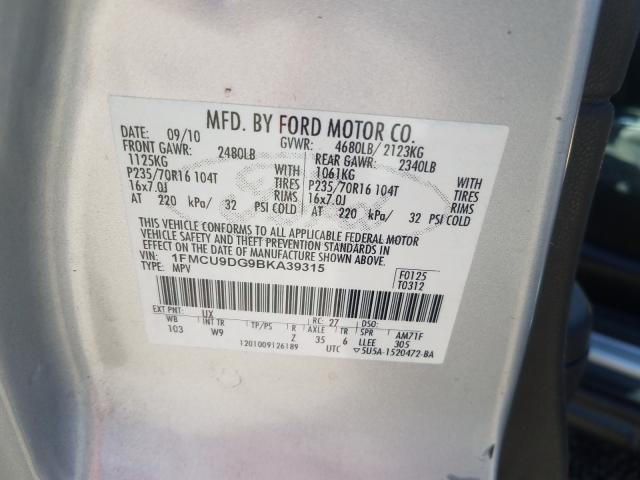 Photo 9 VIN: 1FMCU9DG9BKA39315 - FORD ESCAPE XLT 