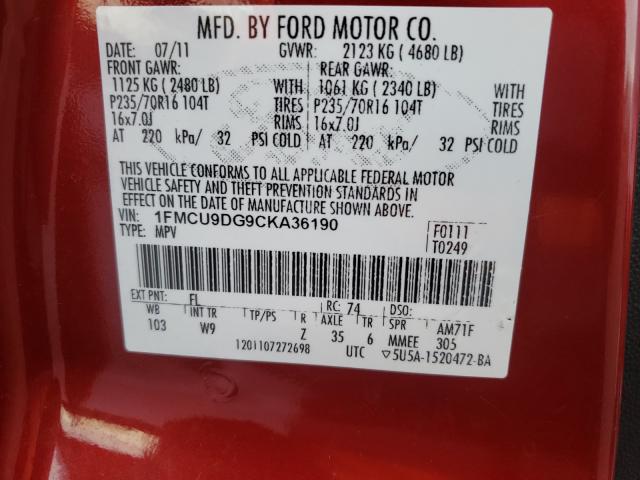 Photo 9 VIN: 1FMCU9DG9CKA36190 - FORD ESCAPE XLT 