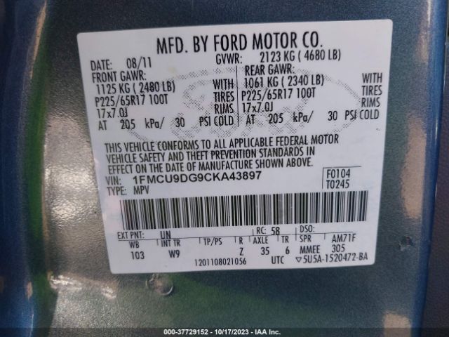 Photo 8 VIN: 1FMCU9DG9CKA43897 - FORD ESCAPE 