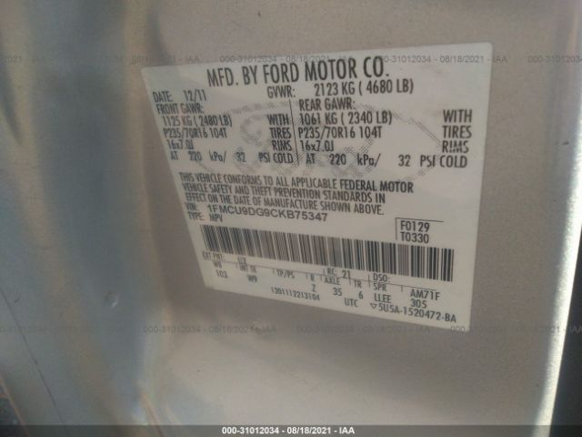 Photo 8 VIN: 1FMCU9DG9CKB75347 - FORD ESCAPE 