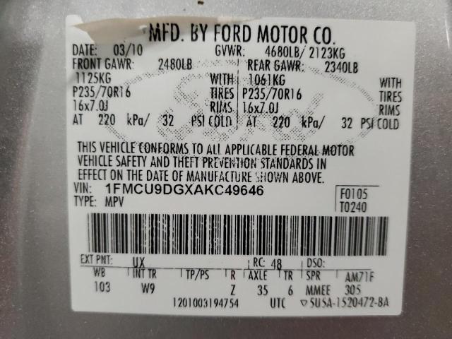 Photo 9 VIN: 1FMCU9DGXAKC49646 - FORD ESCAPE XLT 